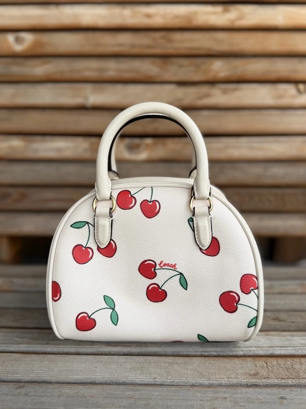 COACH SYDNEY SATCHEL WITH HEART CHERRY PRINT - Picture 2 of 6